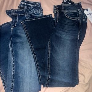 Two pairs of bootcut stretchy jeans